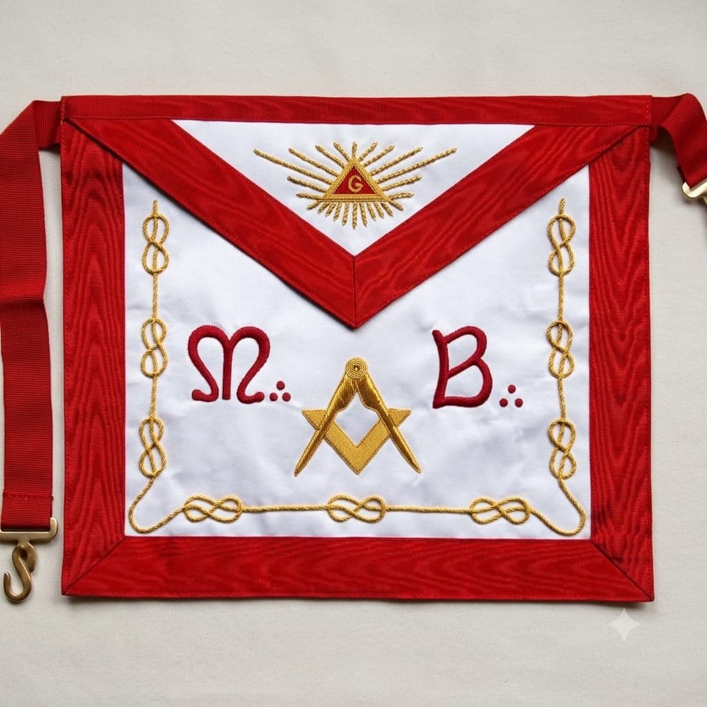 Master Mason Scottish Rite Apron - White & Red Moire Gold Embroidery