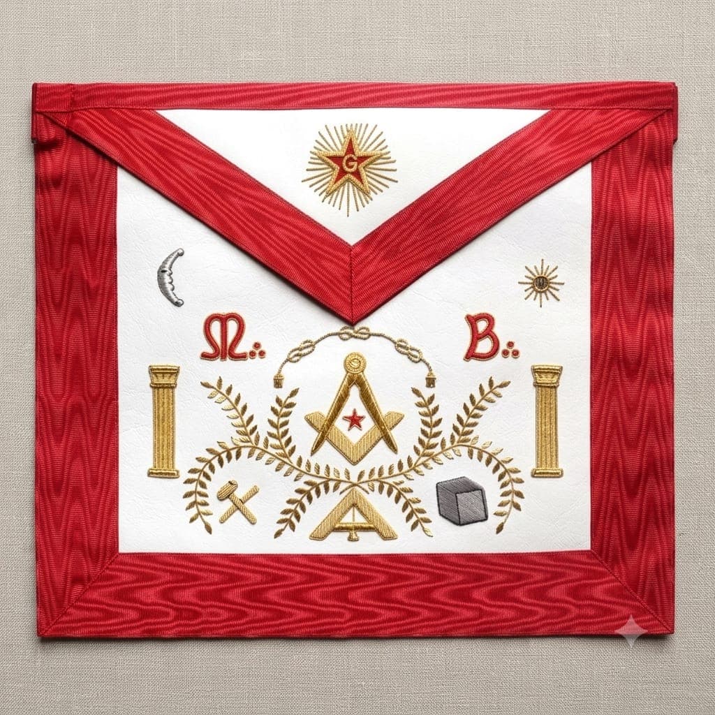 Master Mason Scottish Rite Apron - Red Moire Stone Acacia