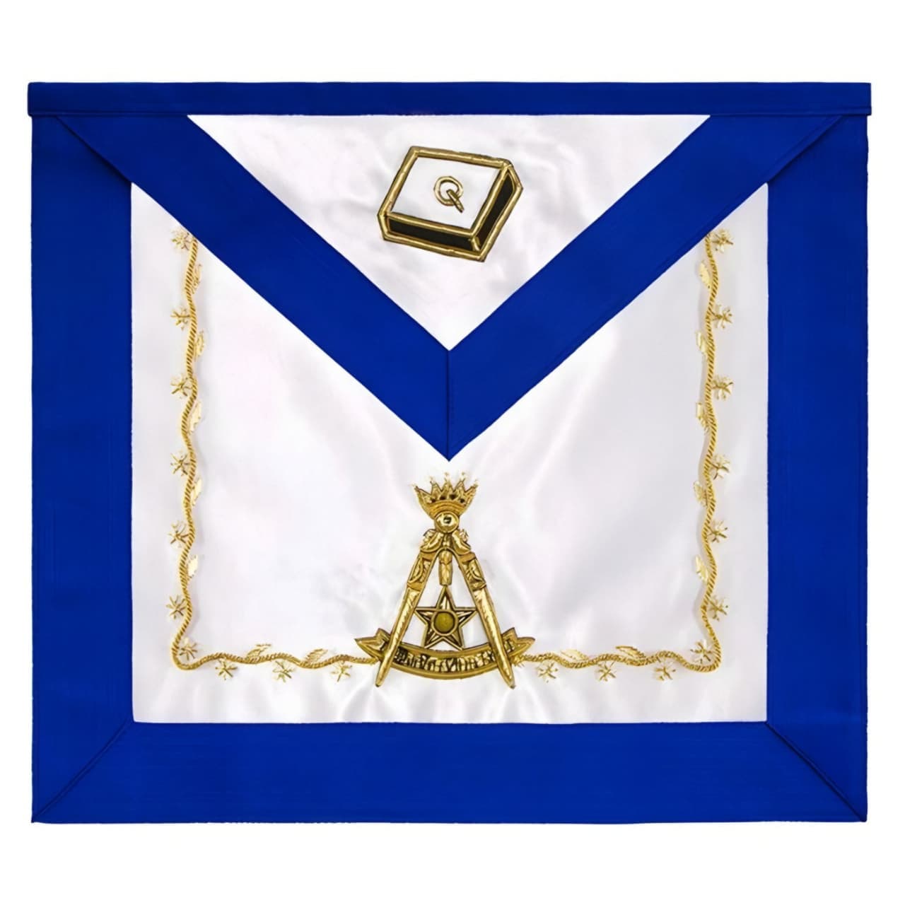14th Degree Scottish Rite Apron | White Silk & Blue Moire Hand Embroidery