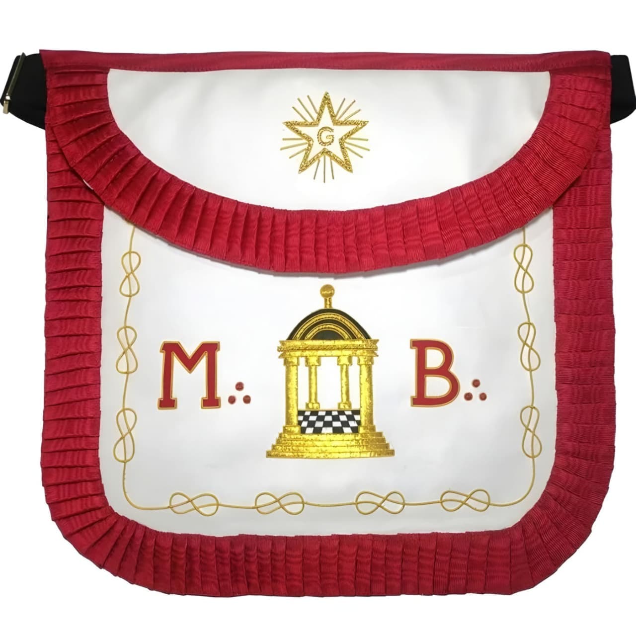 Master Mason Scottish Rite Apron – White & Red with Pleated Edges MB Temple