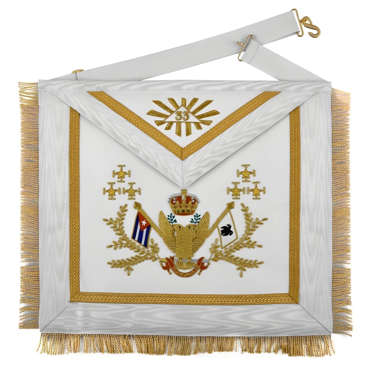 33rd Degree Scottish Rite Apron - Hand Embroidery Gold Bullion Wings Up ALL COUNTRIES FLAGS discrip with strong keywords