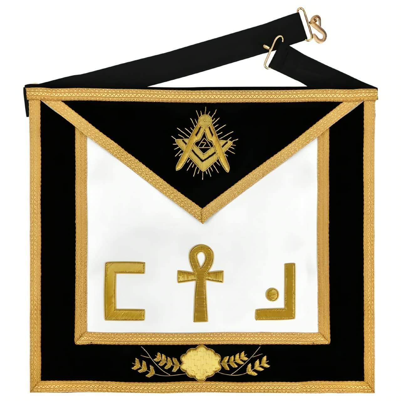 Scottish Rite Apron - Ankh Cross Hand Embroidery Gold Bullion With Black Velvet
