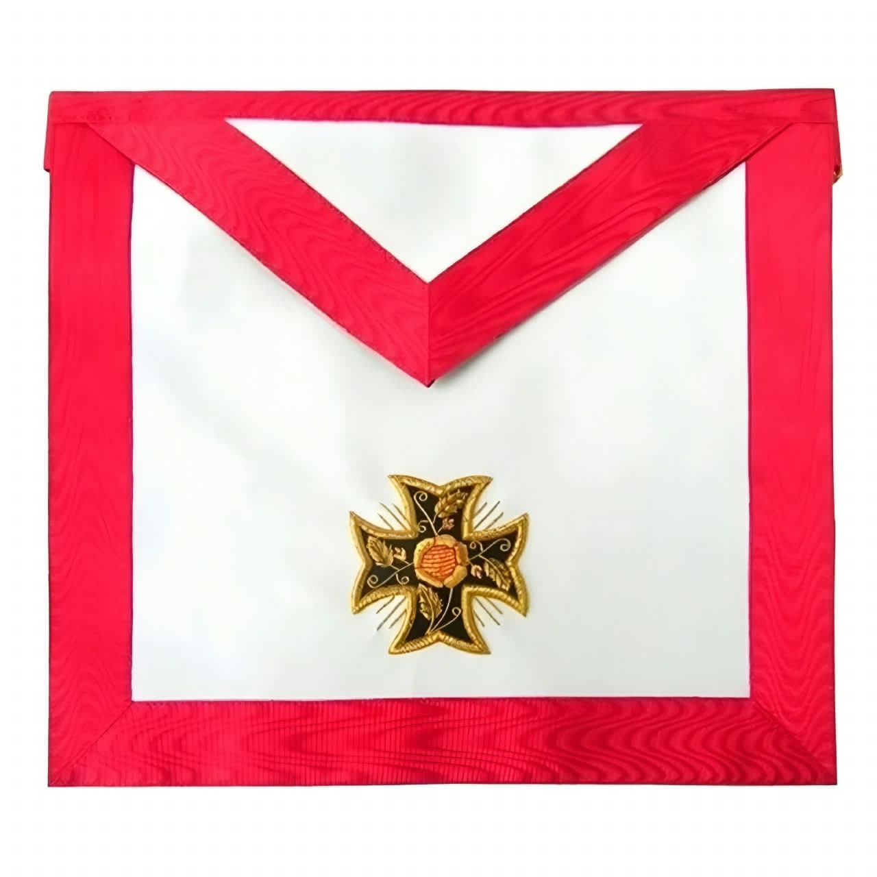 18th Degree Scottish Rite Apron – White & Red Moire with Patted Templar Cross