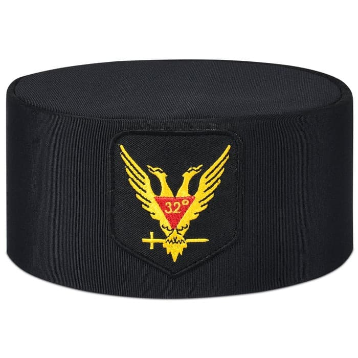 32nd Degree Scottish Rite Wings Up Black Cap – Bullion Hand Embroidery