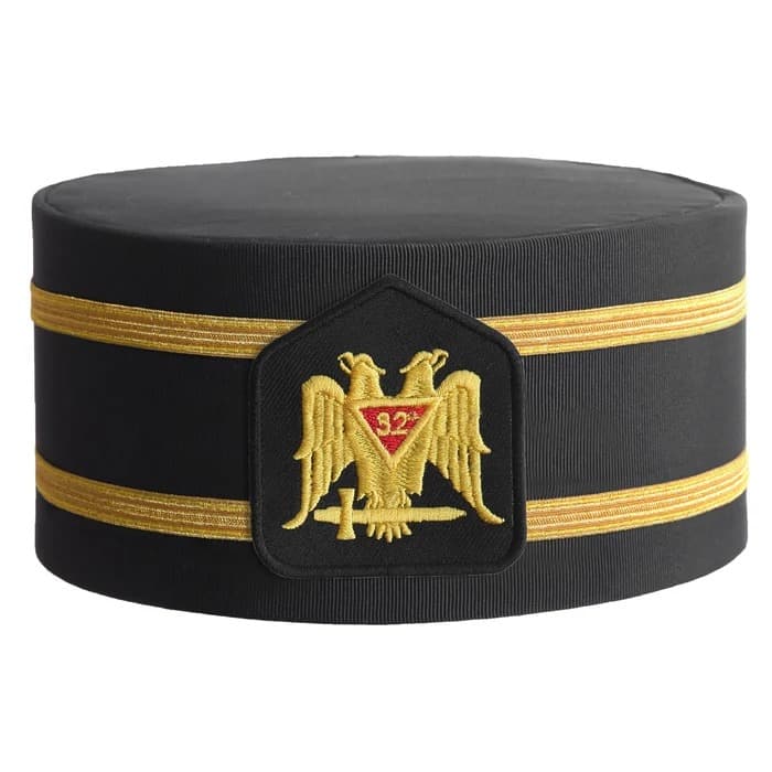 32nd Degree Scottish Rite Crown Cap - Black Rayon With Double Braid