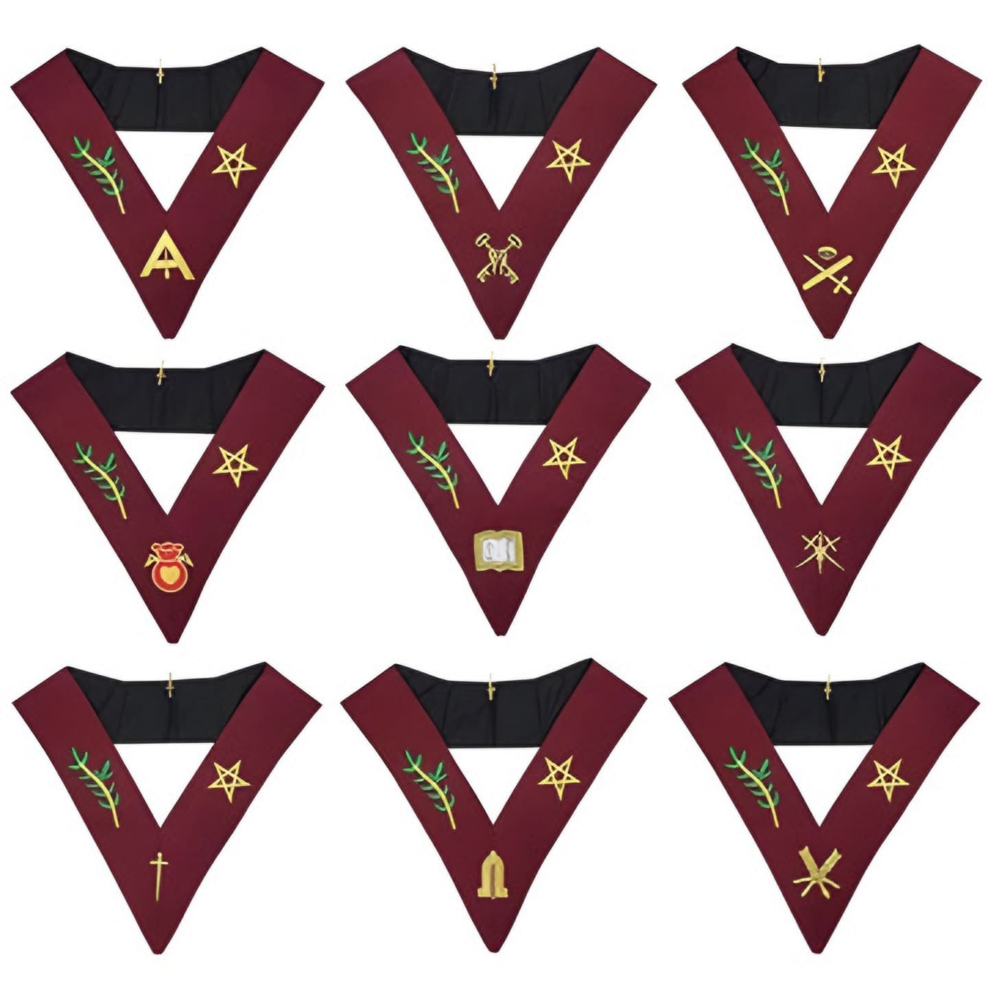 Officers Scottish Rite Officer Collar Set - Maroon Velvet